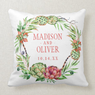  Floral Green & Roze Succulent   Weddenschap Kussen