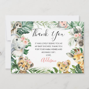 Floral Green Safari Baby shower Carte de remerciem