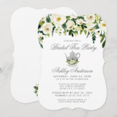 Floral Green Silver Bridal Tea Party nodigt uit Kaart (Voorkant / Achterkant)