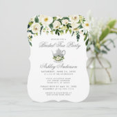 Floral Green Silver Invitation du Tea Party (Debout devant)