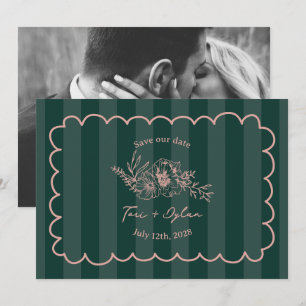 Floral Green Stripe Botanical Save The Date Foto