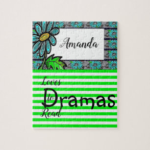 Floral Green Stripe Drama Jigzaag Puzzle Daisy Legpuzzel