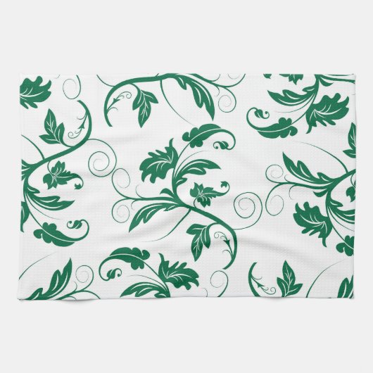 Floral Green Swirl Vine Pattern Theedoek (Horizontaal)