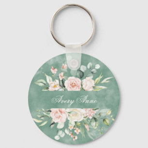  Floral Green Waterverf Vintage Rustic Sleutelhanger