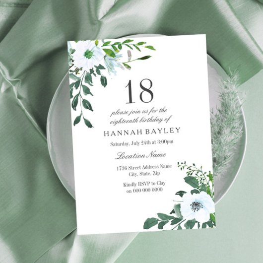 Floral Greenery 18th Birthday Party Invitation Kaart