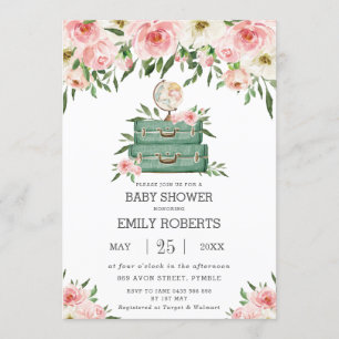 Floral Greenery Adventure Travel Baby shower Girl Kaart
