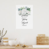 Floral Greenery Affiche de bienvenue Mariage blanc (Cuisine)