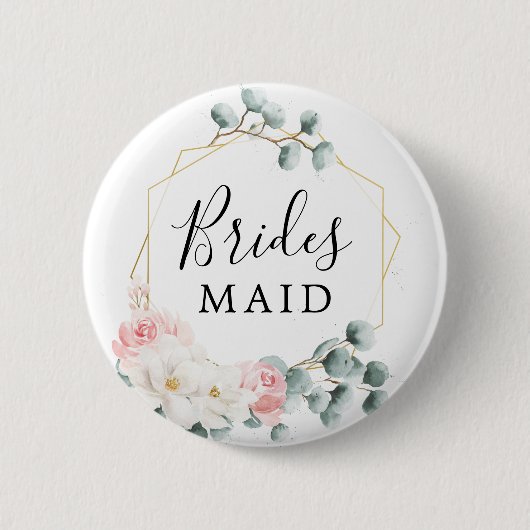 Floral Greenery Bridal Party Button Bridesmaid (Voorkant)