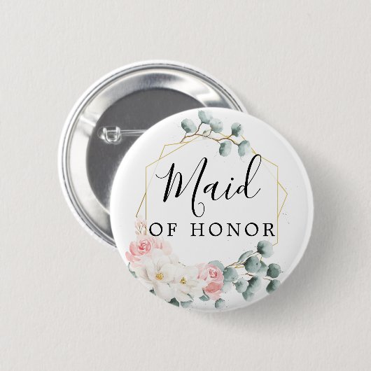 Floral Greenery Bridal Party Button - Maid (Voorkant /achterkant)
