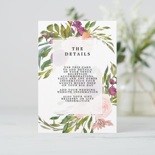 floral greenery bruiloft informatiekaart informatiekaartje (Staand voorkant)