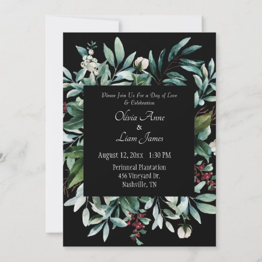 Floral Greenery Elegant Chic Script Name Wedding Kaart (Voorkant)