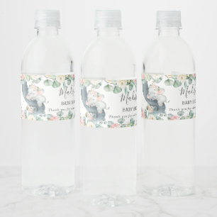 Floral Greenery Elephant Girl Baby shower Favor Waterfles Etiket