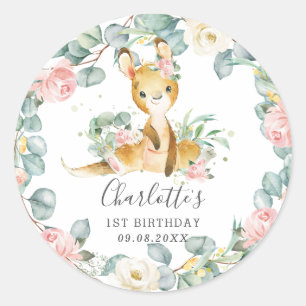 Floral Greenery Kangaroo Shower Birthday Favor Ronde Sticker