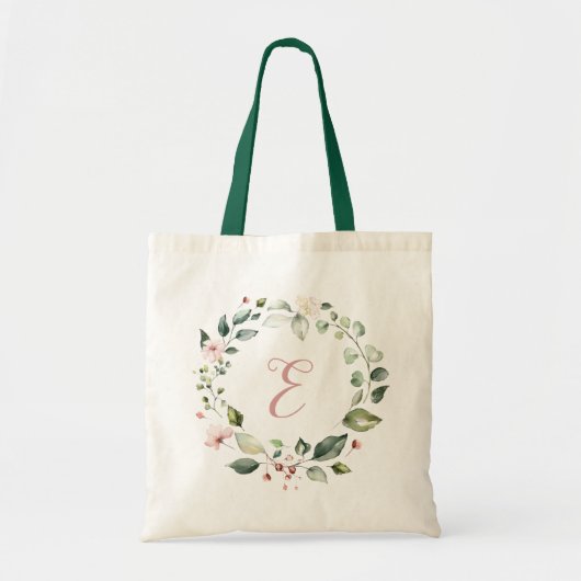 Floral Greenery Personalized Monogram Blush Pink Tote Bag (Voorkant)