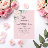 Floral greenery pink 25th wedding anniversary kaart