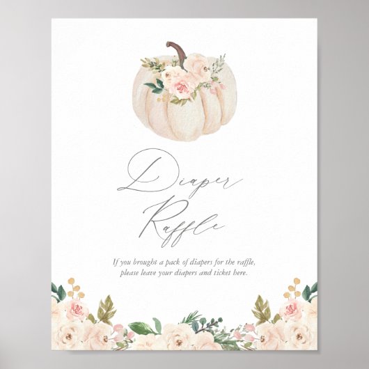 Floral Greenery Pumpkin Baby shower Diaper Raffle Poster (Voorkant)