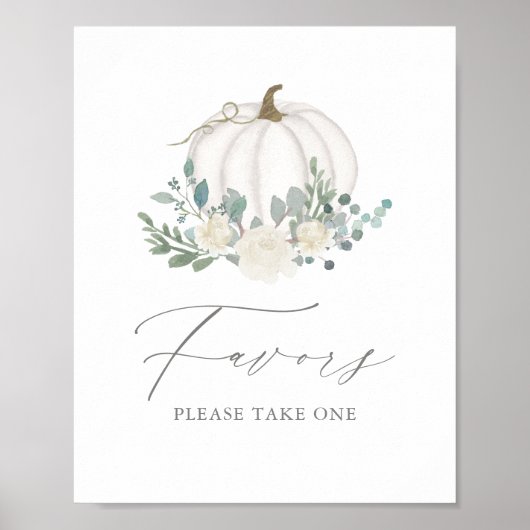 Floral Greenery Pumpkin Baby shower Favors Sign Poster (Voorkant)