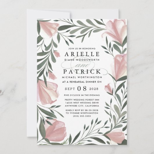Floral Greenery Rehearsal Dinner Invitations Kaart (Voorkant)