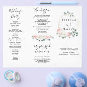 Floral Greenery Tri-Fold Wedding Programme Flyer (Enkel)