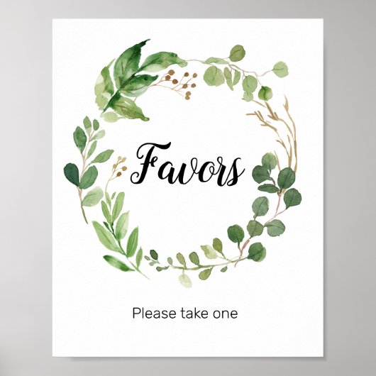 Floral Greenery Waterverf Favor Sign Poster (Voorkant)