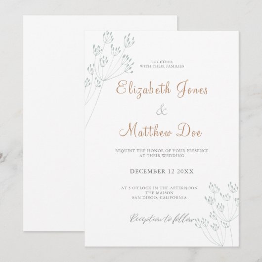 Floral Greenery Wedding Invitation Kaart (Voorkant / Achterkant)