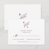 Floral Greenery Wedding Monogram Minimalistisch RSVP Kaartje (Voorkant / Achterkant)