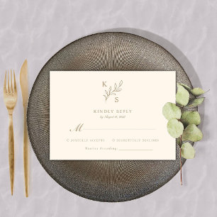 Floral Greenery Wedding Monogram Minimalistisch RSVP Kaartje