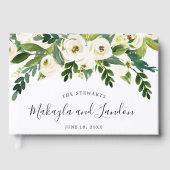 Floral Greenery White Roses Elegant Wedding Gastenboek (Voorkant)