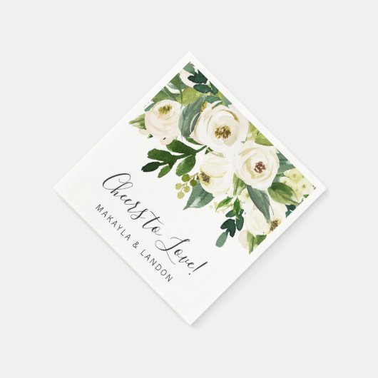 Floral Greenery White Roses Elegant Wedding Servet (Hoek)