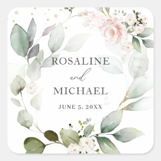Floral Greenery Wreath Wedding Vierkante Sticker