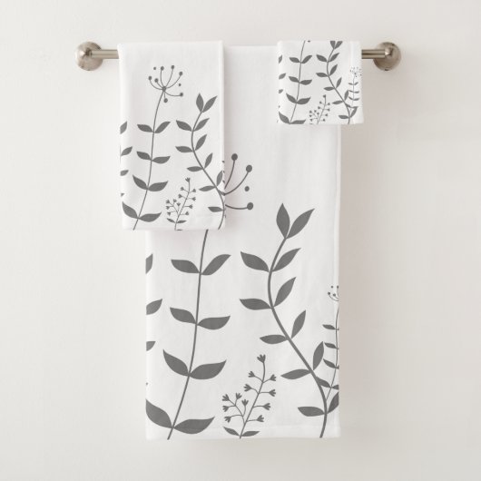 Floral Grey and White Modern Bad Handdoek (Insitu)