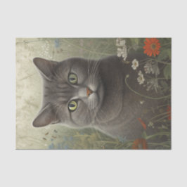 Floral Grey Cat Tissuepapier