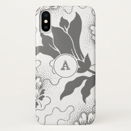  Floral Grey en White print met monogram Case-Mate iPhone Case (Achterkant)