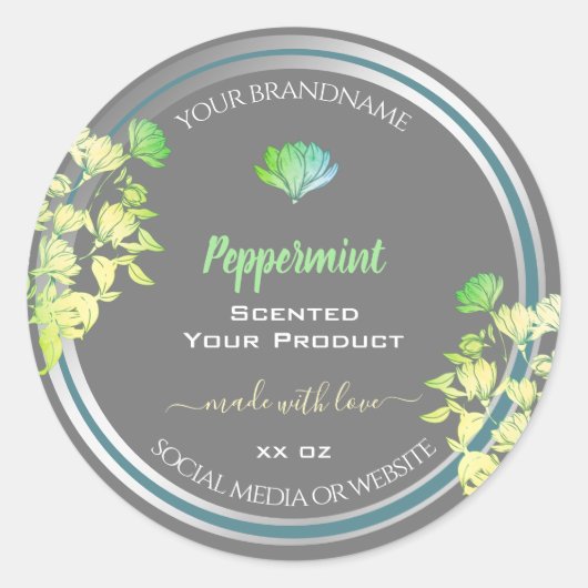 Floral Grey Product Packaging Labels Silver Effect (Voorkant)