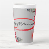 Floral Grey & Red Happy Moederdag | Latte Mok (Voorkant)