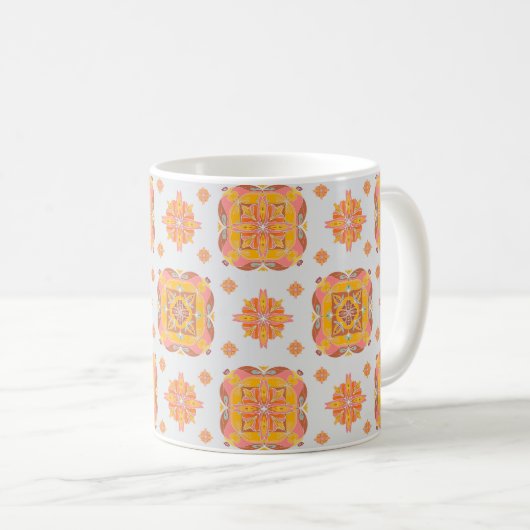 Floral Grid Ceramic Mug Koffiemok (Voorkant rechts)