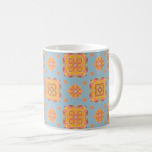 Floral Grid Ceramic Mug Koffiemok (Voorkant rechts)