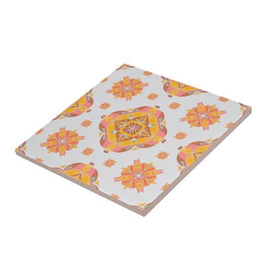 Floral Grid Ceramic Tile Tegeltje (Zijkant)