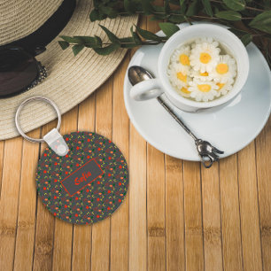 Floral grijs patroon natuurbloemen noemen Sleutelh Sleutelhanger