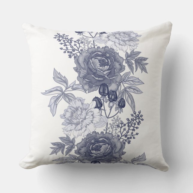 Floral gris bleu / Coussin plaid (Recto)