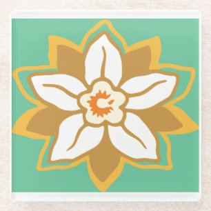  Floral groen en geel Jonquil patroon Glazen Onderzetter