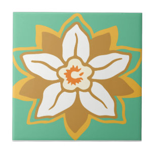 Floral groen en geel Jonquil patroon Tegeltje