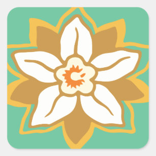  Floral groen en geel Jonquil patroon Vierkante Sticker