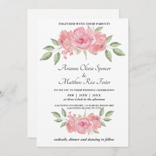 Floral, groen en roze op witte achtergrond kaart (Voorkant / Achterkant)