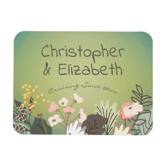 Floral Groen Monogram Cruiseschip Deurzoeker Magneet (Horizontaal)