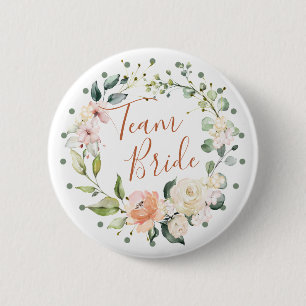 Floral, groene bladeren, polka stipjes Team Bride Ronde Button 5,7 Cm