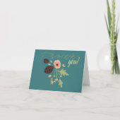 Floral groene Blauwgroen roze motif bloemen Bedankkaart (Voorkant)
