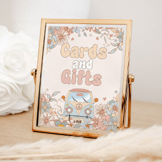 Floral Groovy Retro Hippie Shower Kaarten en gesch Poster