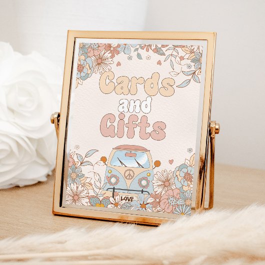 Floral Groovy Retro Hippie Shower Kaarten en gesch Poster