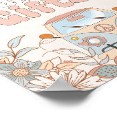 Floral Groovy Retro Hippie Shower Kaarten en gesch Poster (Hoek)